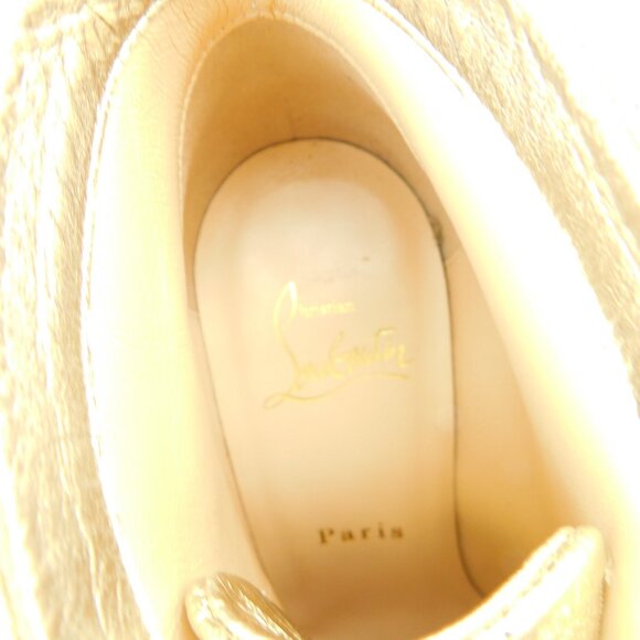 CHRISTIAN LOUBOUTIN Platinum Shimmer Foil Leather Strap Ankle Boots Heels 37 - Picture 4 of 10